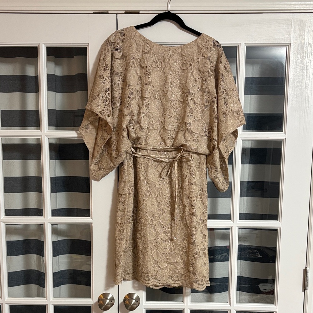 Jessica Howard Beige Lace Long Sleeve Dress